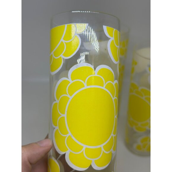 VTG 70s Colony Flower Highball Glasses – Set of 4, 7" Retro Sunflower Tumblers - Picture 5 of 7